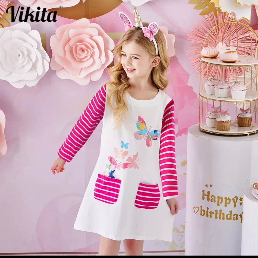💙 4/$20 Girls Butterfly Dress with Pockets - Picture 2 of 3